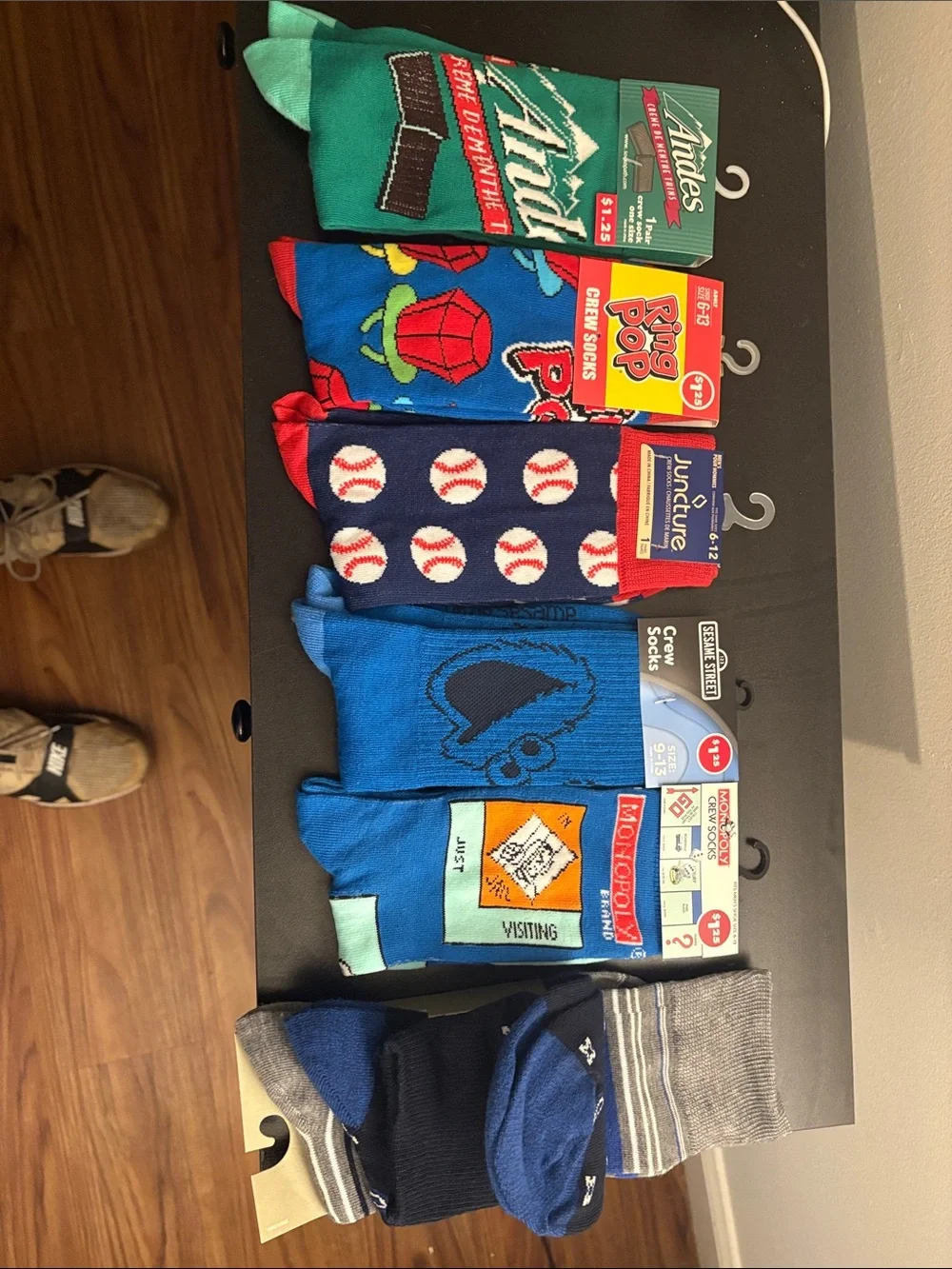 7 pair Novelty Men's Crew Socks Bundle - Baseball, Candy, Blue Motifs